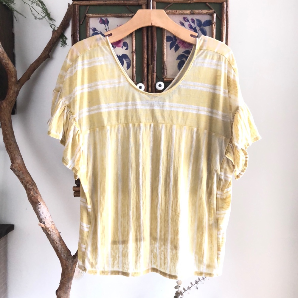⚡️Lucky Brand Yellow Stripe V Back Ruffle Top